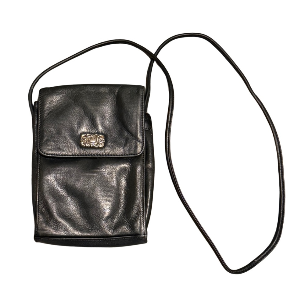 Fossil Vintage Black Leather Crossbody – Y2K Small Bag – Classic Logo Hardware